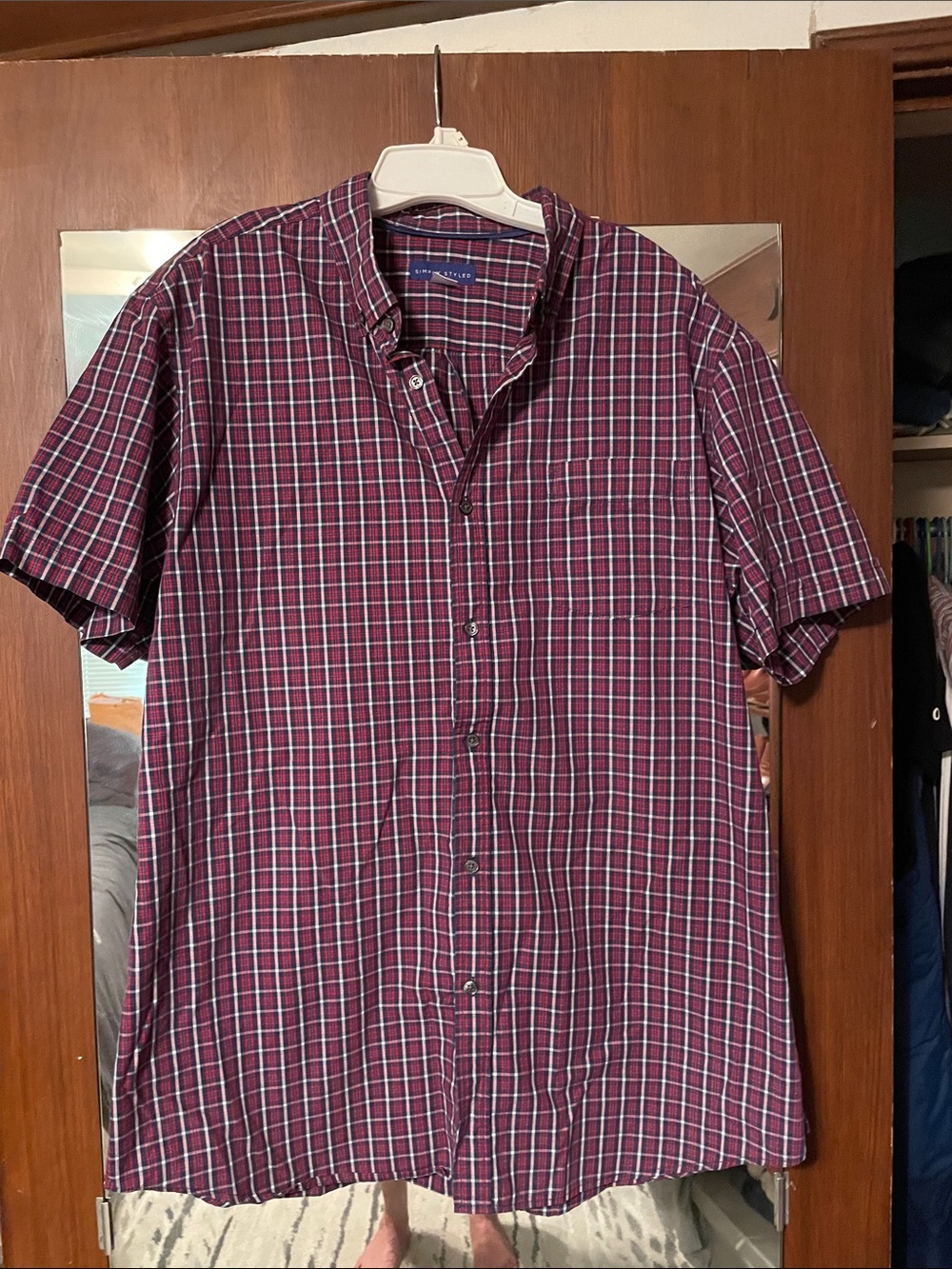 Simply Styled Burgundy Plaid Short-Sleeve Button-Down Shirt